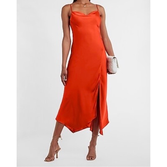 Express Dresses & Skirts - EXPRESS Satin Cowl Neck Asymmetrical Hem Maxi Slip Dress